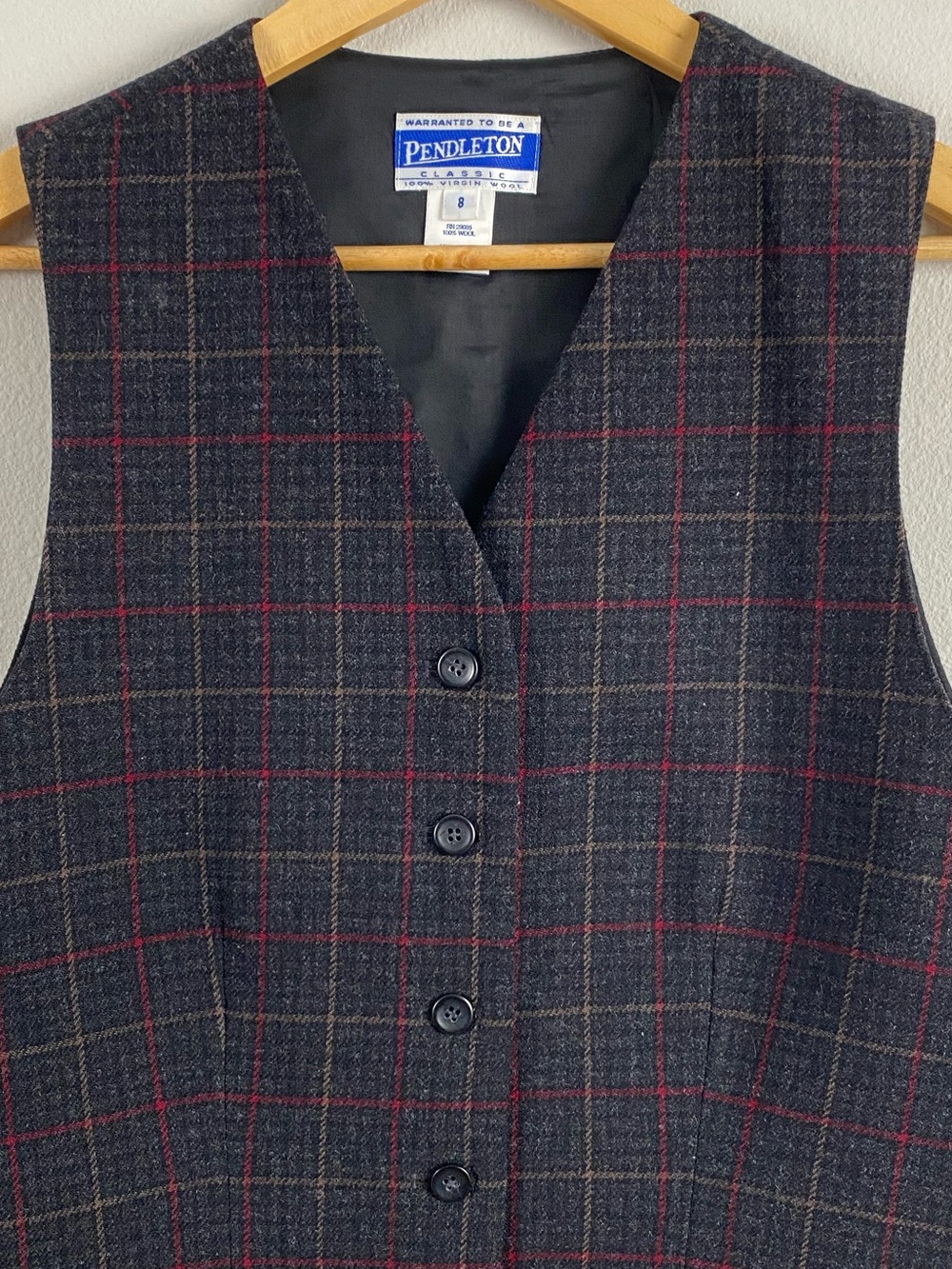 Pendleton Vintage Virgin Wool Plaid Vest Waistcoat | Gray/Multicolor - Picture 3 of 15